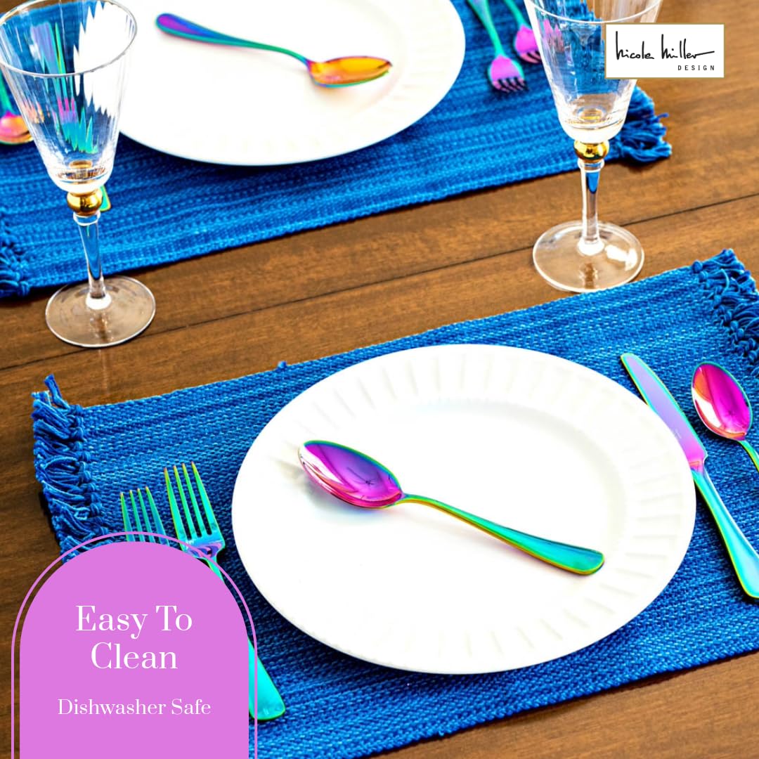 Nicole Miller 20-Piece Rainbow Flatware Set - Modern Stainles Steel Kitchen Utensils For A Stylish Dining, Service for 4 - Image 6