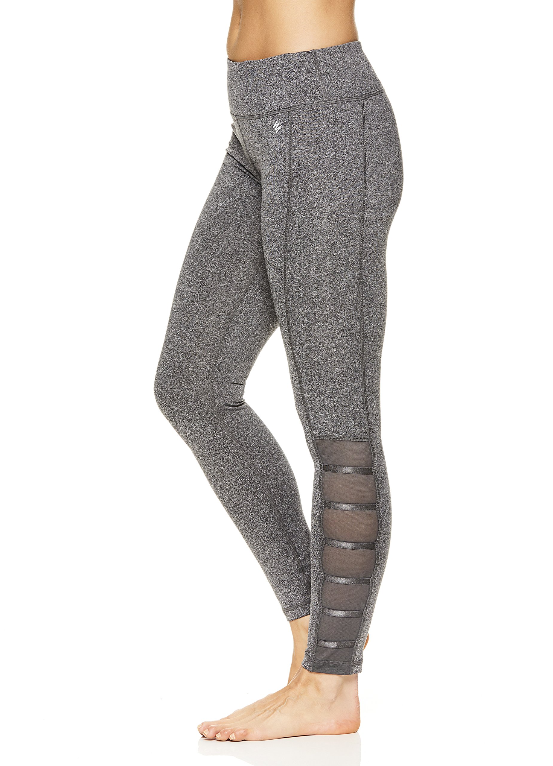 Nicole Miller Active Women's 7/8 Workout Leggings Performance Activewear Pants w/Elastic Inserts - Charcoal Heather Shiny Grey, Small - Image 3