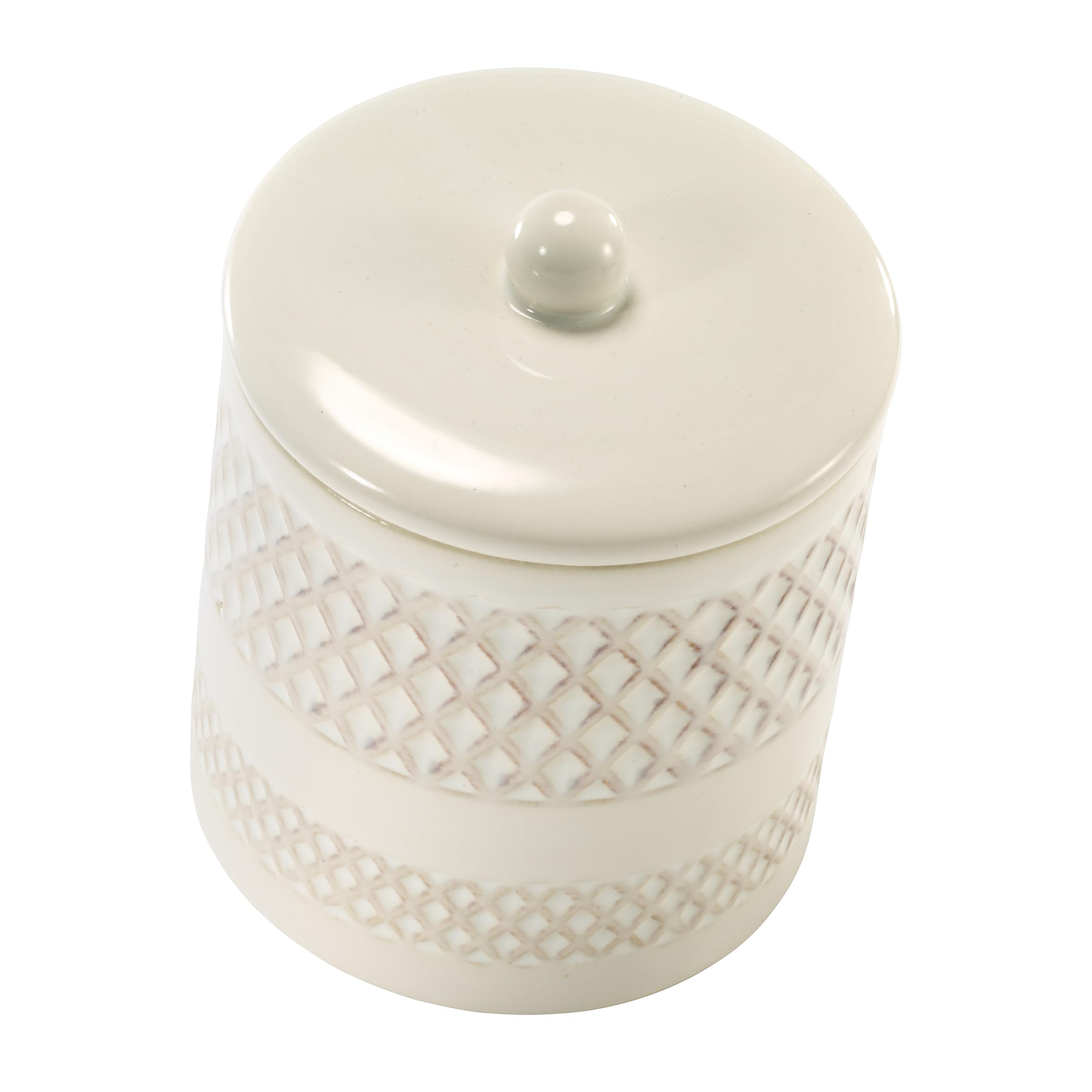 Nicole Miller – Covered Jar, Glossy Ceramic with Embossed Trellis & Reactive Glaze, Decorative Storage for Bathroom, Kitchen, Bedroom or Office (Lyra) - Image 3