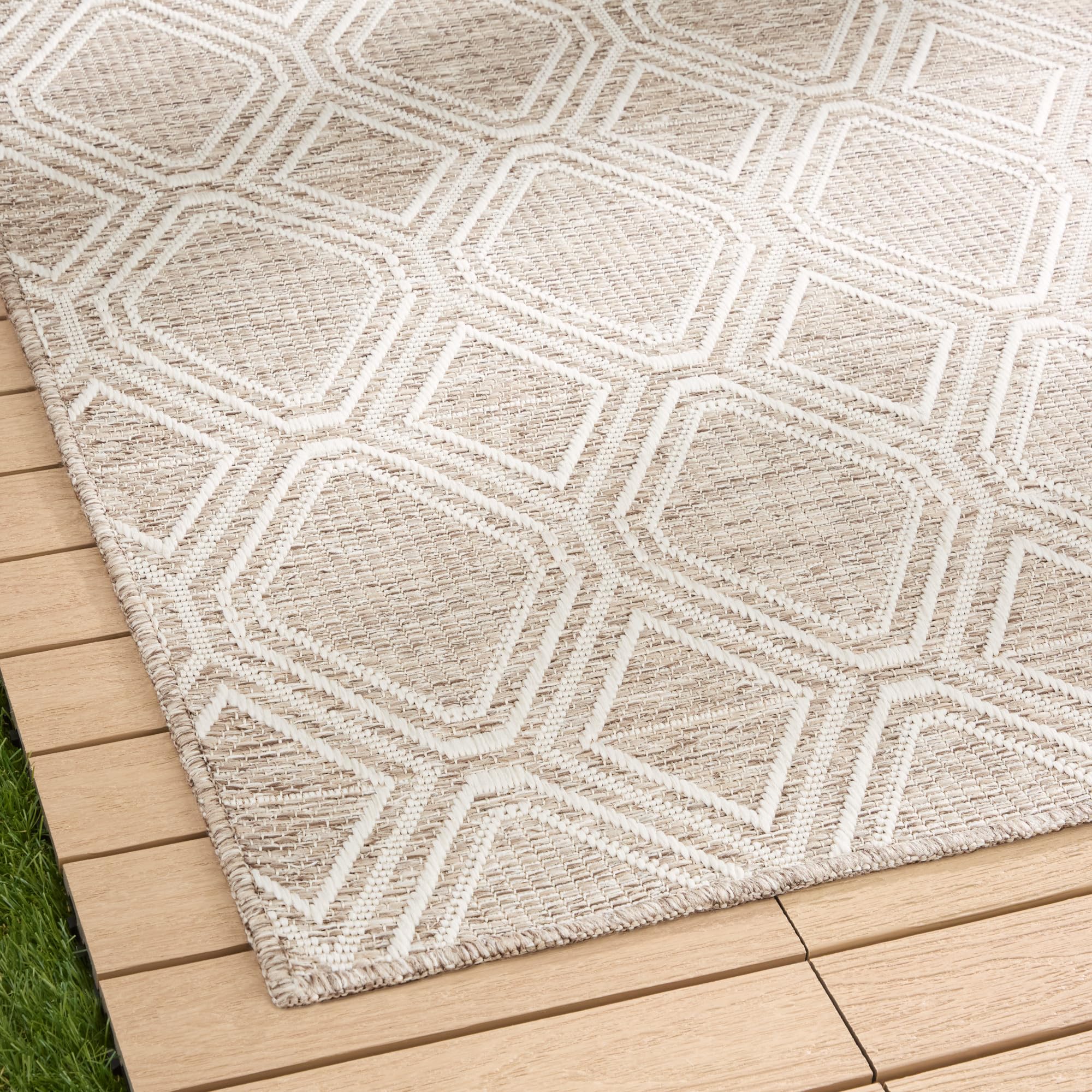 Nicole Miller New York Corin Diamond Indoor Outdoor Area Rug, UV Fade Resistant, Low Pile, Taupe/Cream, 7'10"x10'2" - Image 3