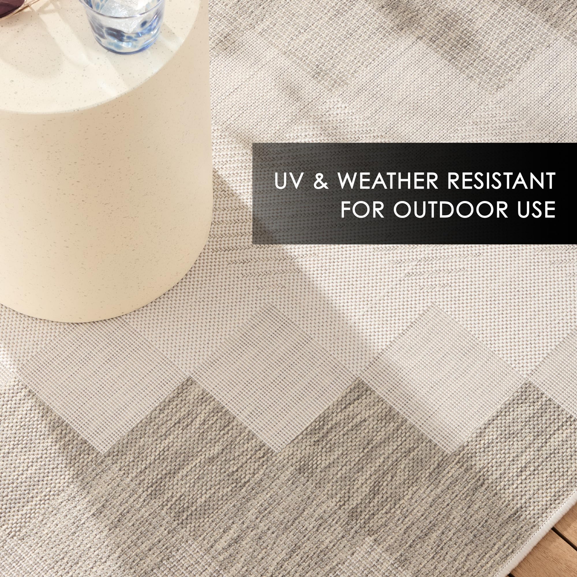 Nicole Miller New York Patio Country Ombre Chevron Indoor Outdoor Area Rug, UV Fade Resistant, Low Pile, Grey/Cream, 3'11"x5'2" - Image 4