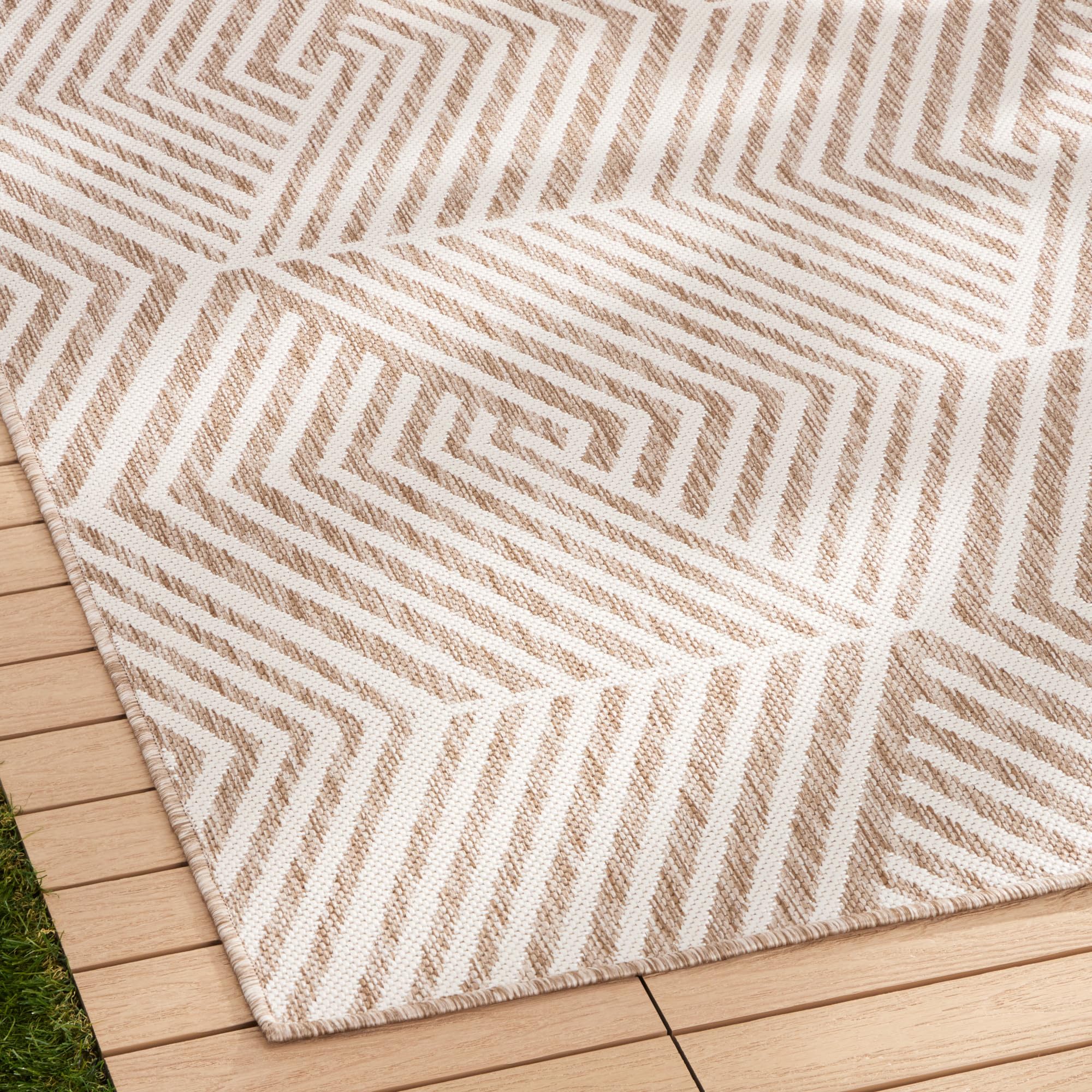 Nicole Miller New York Patio Country Ombre Geo Indoor Outdoor Area Rug, UV Fade Resistant, Low Pile, Beige/Cream, 9'2"x12'5" - Image 3