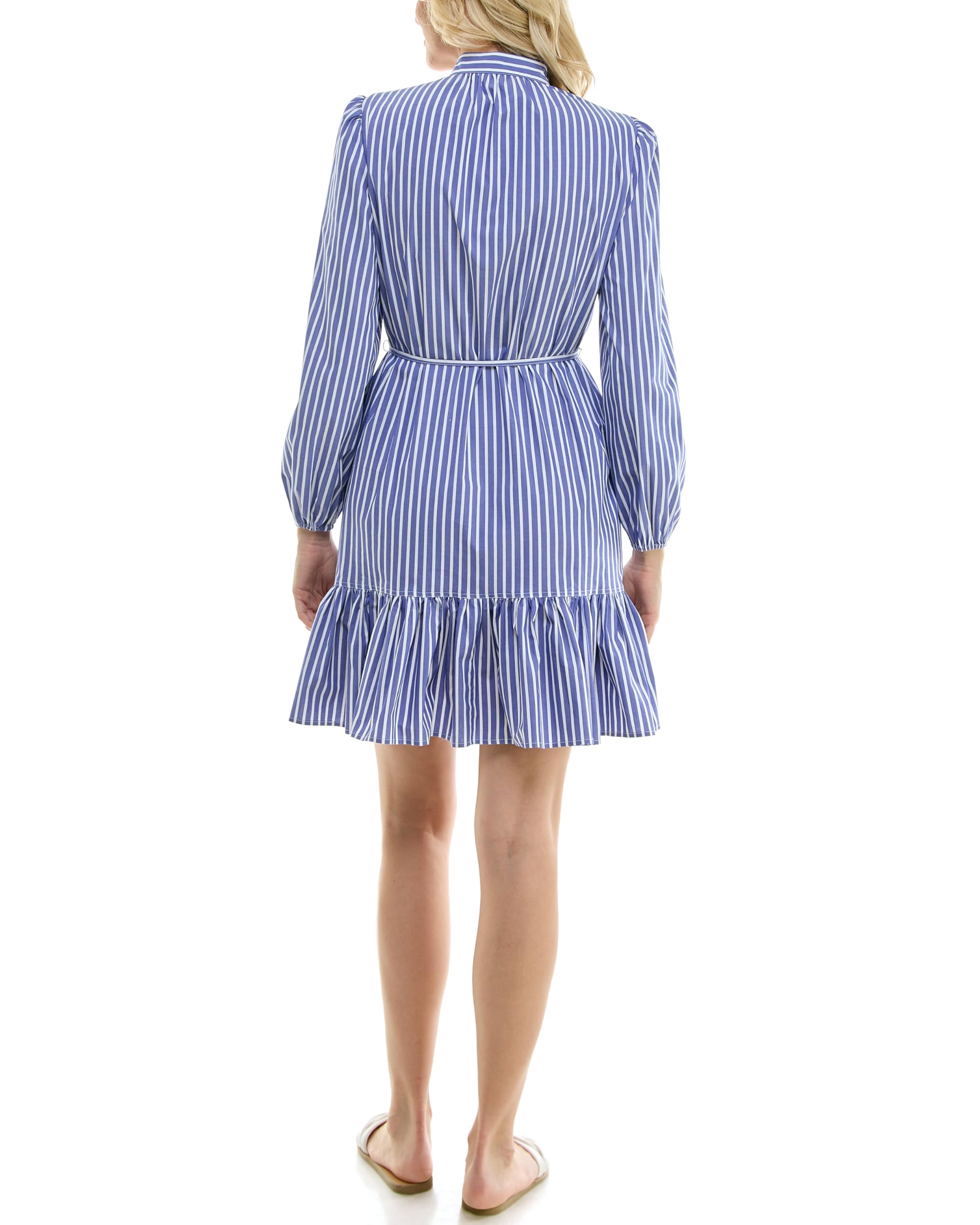 Nicole Miller New York Women's Long Sleeved Collarless Shirtdress with Self Tie - Image 3