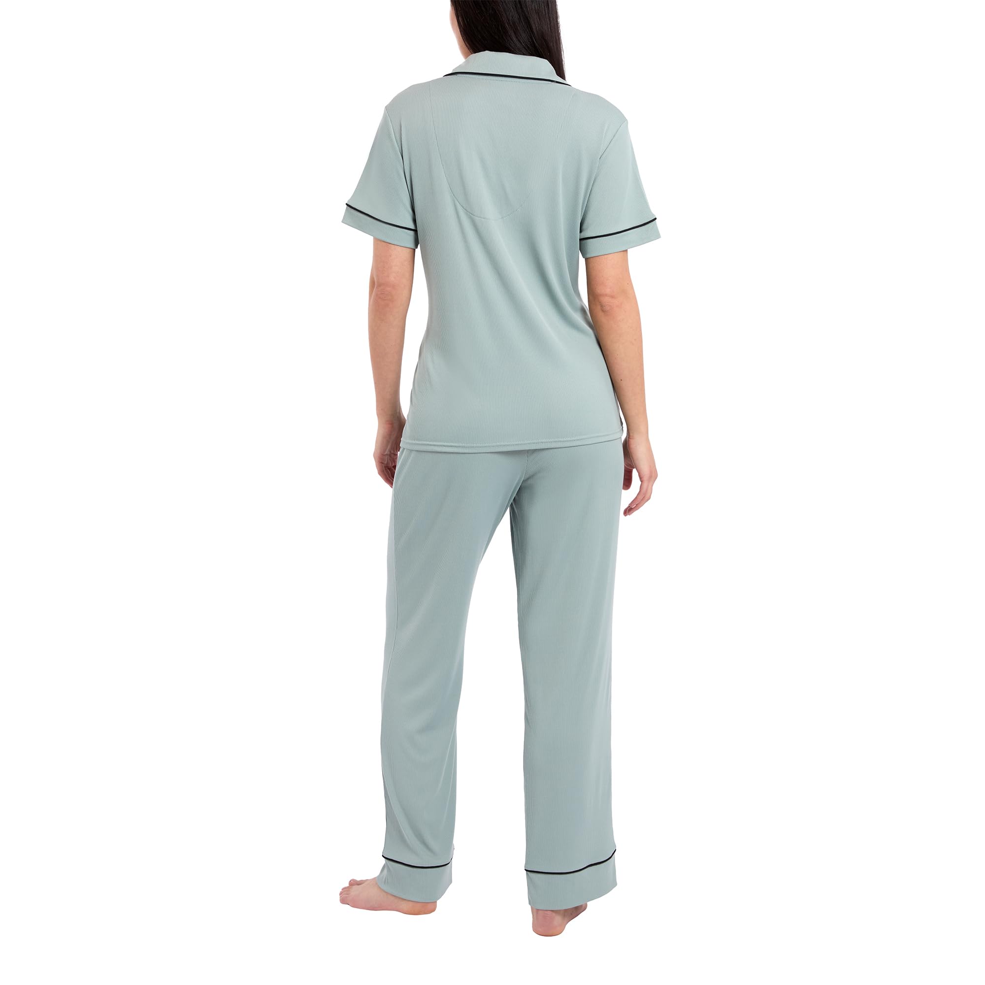 Nicole Miller New York Women's Pajamas 2 Piece Soft Ribbed Notch Collar Button Down PJ Set - Image 3