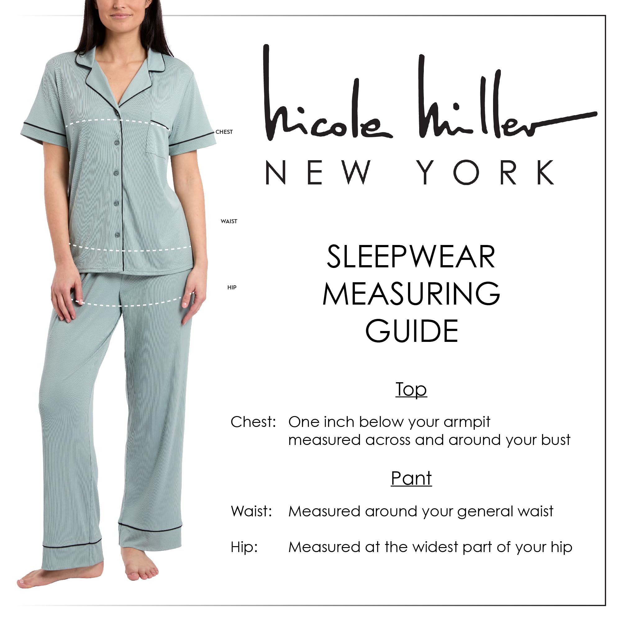 Nicole Miller New York Women's Pajamas 2 Piece Soft Ribbed Notch Collar Button Down PJ Set - Image 5