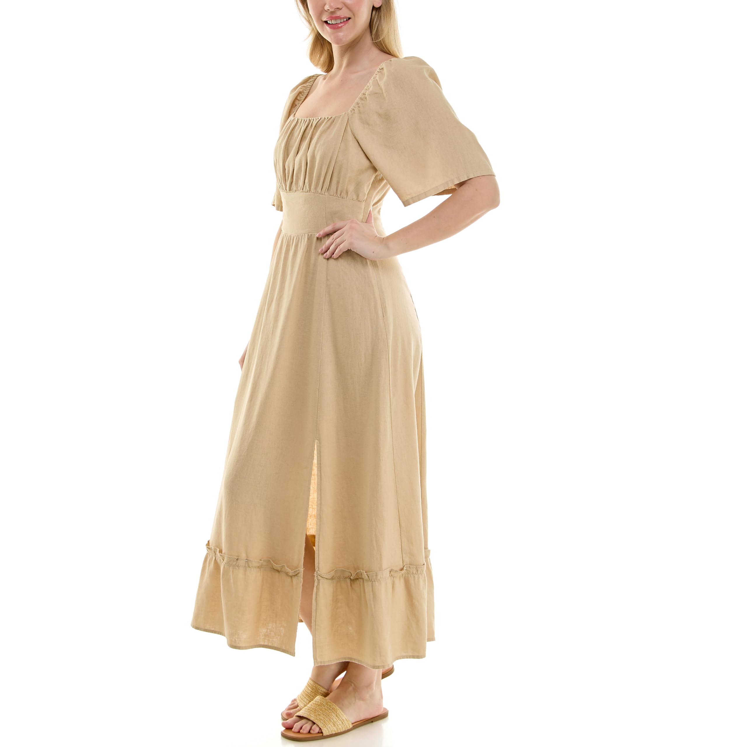 Nicole Miller New York Women's Square Neck Elbow Sleeve Midi Dress with Slit - Image 3