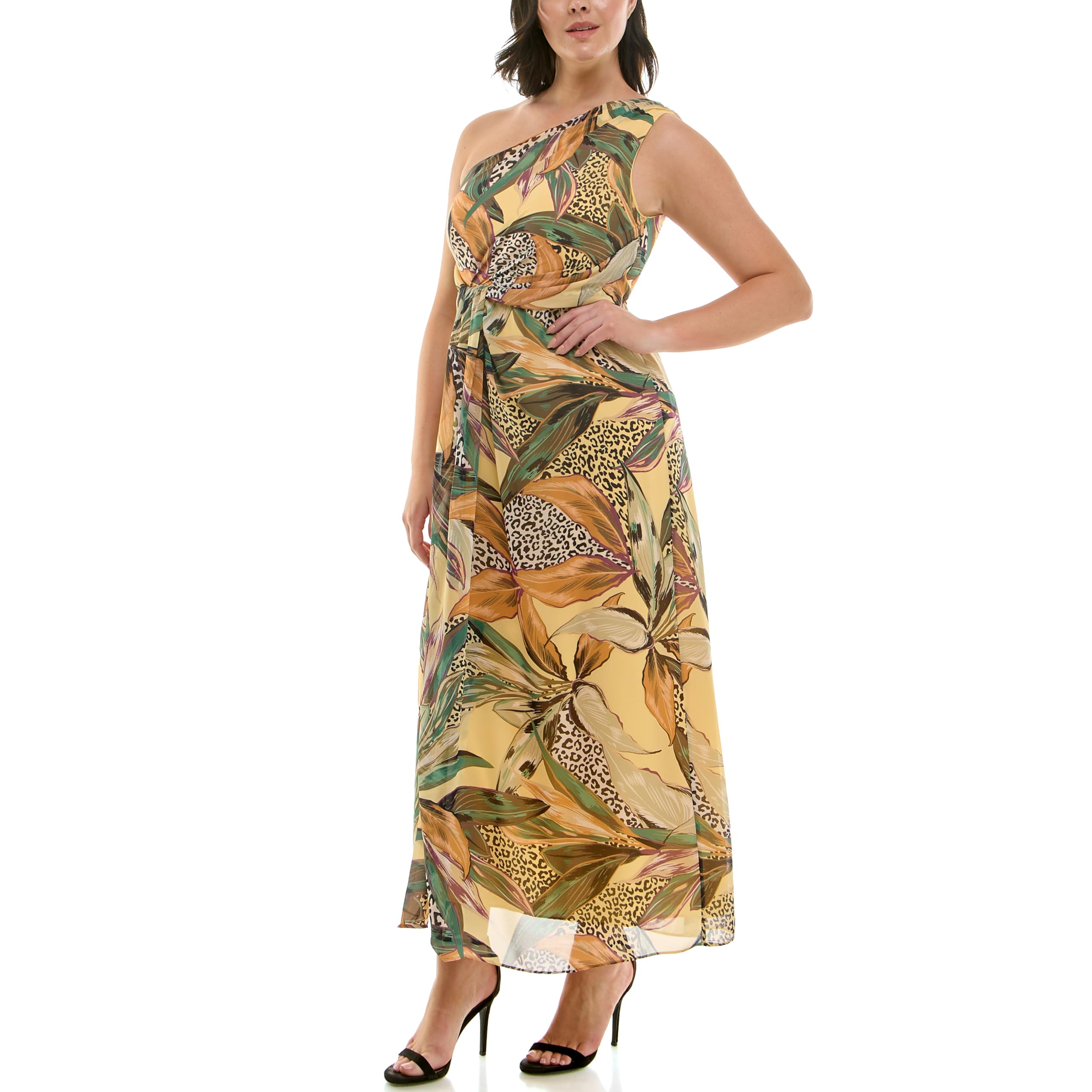 Nicole Miller New York Womens One Shoulder Chiffon Printed Dress - Image 3