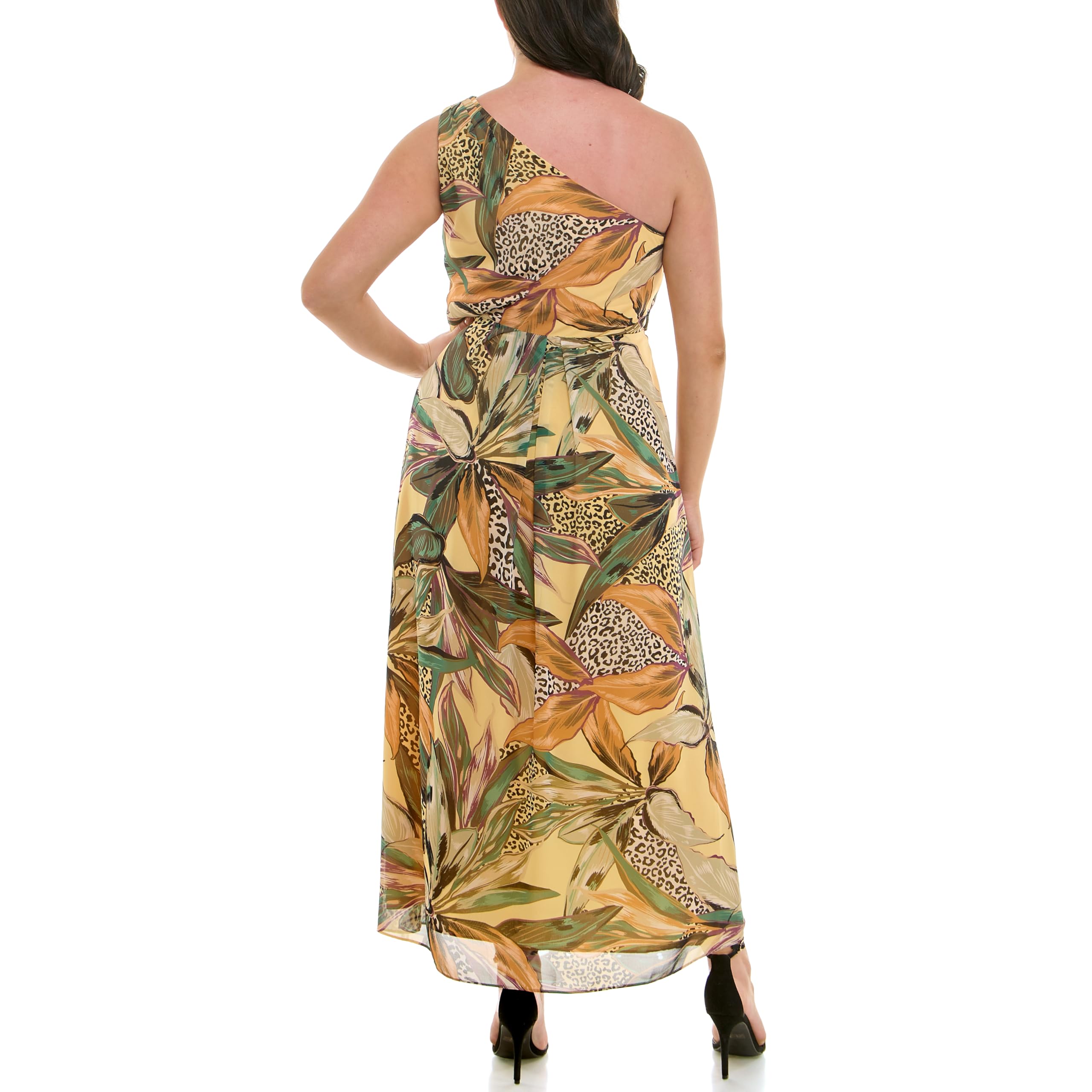 Nicole Miller New York Womens One Shoulder Chiffon Printed Dress - Image 4