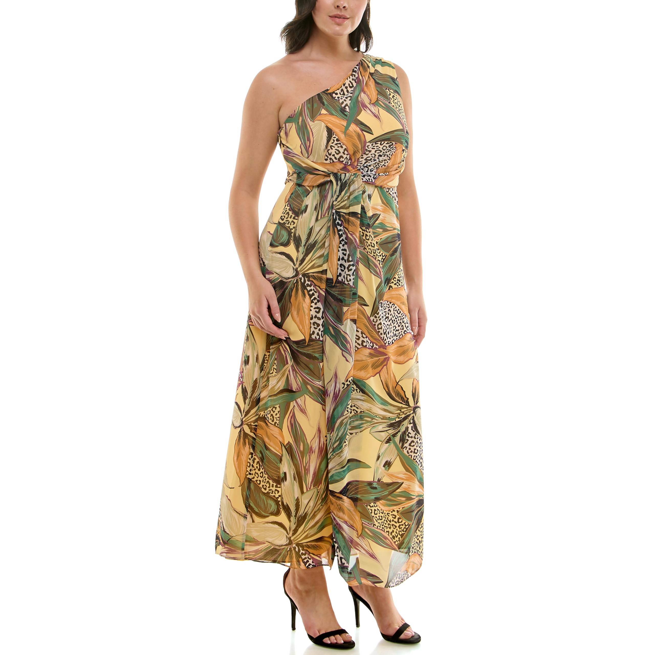Nicole Miller New York Womens One Shoulder Chiffon Printed Dress - Image 5