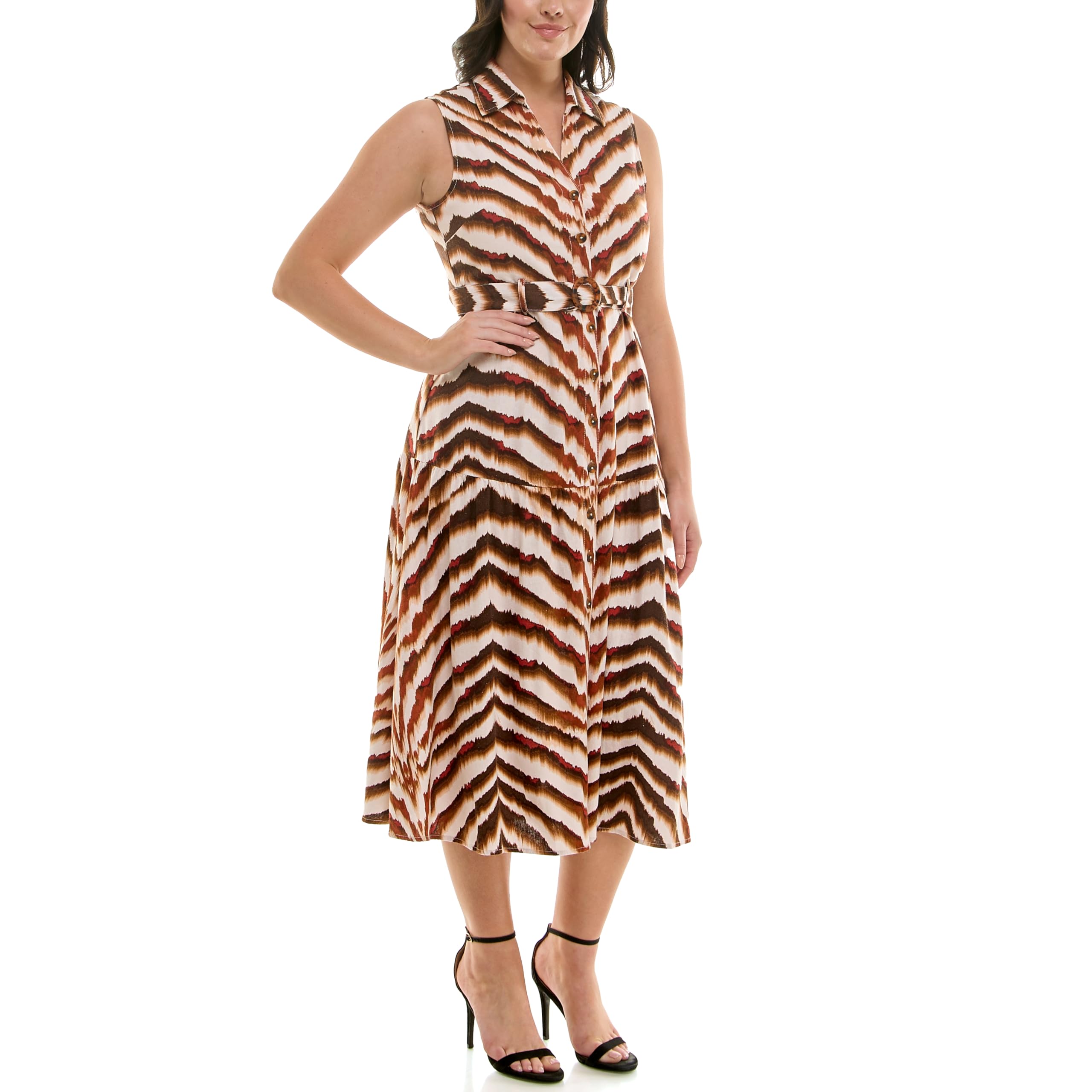 Nicole Miller New York Womens Sleeveless Shirt Collar Belted Tiered Shirt Dress - Image 3