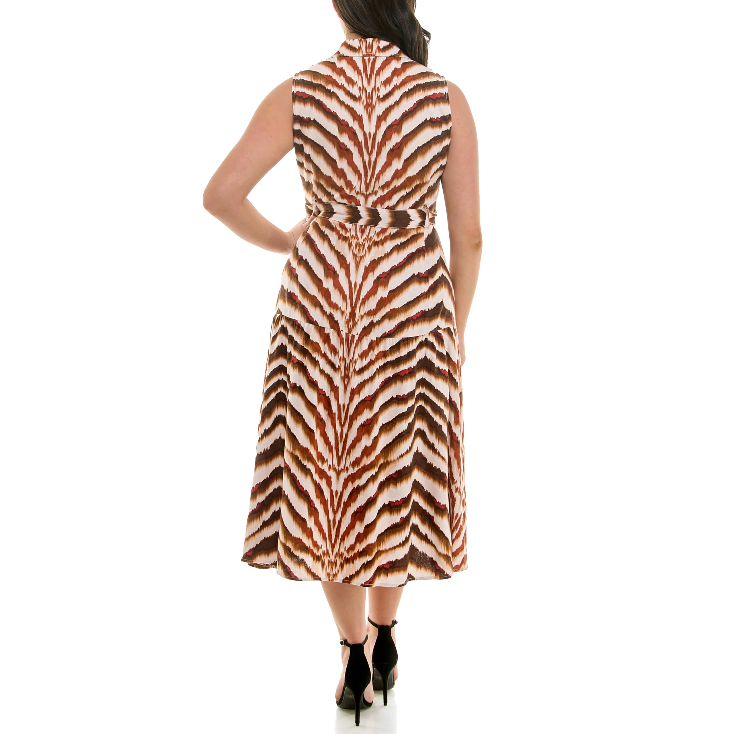 Nicole Miller New York Womens Sleeveless Shirt Collar Belted Tiered Shirt Dress - Image 4