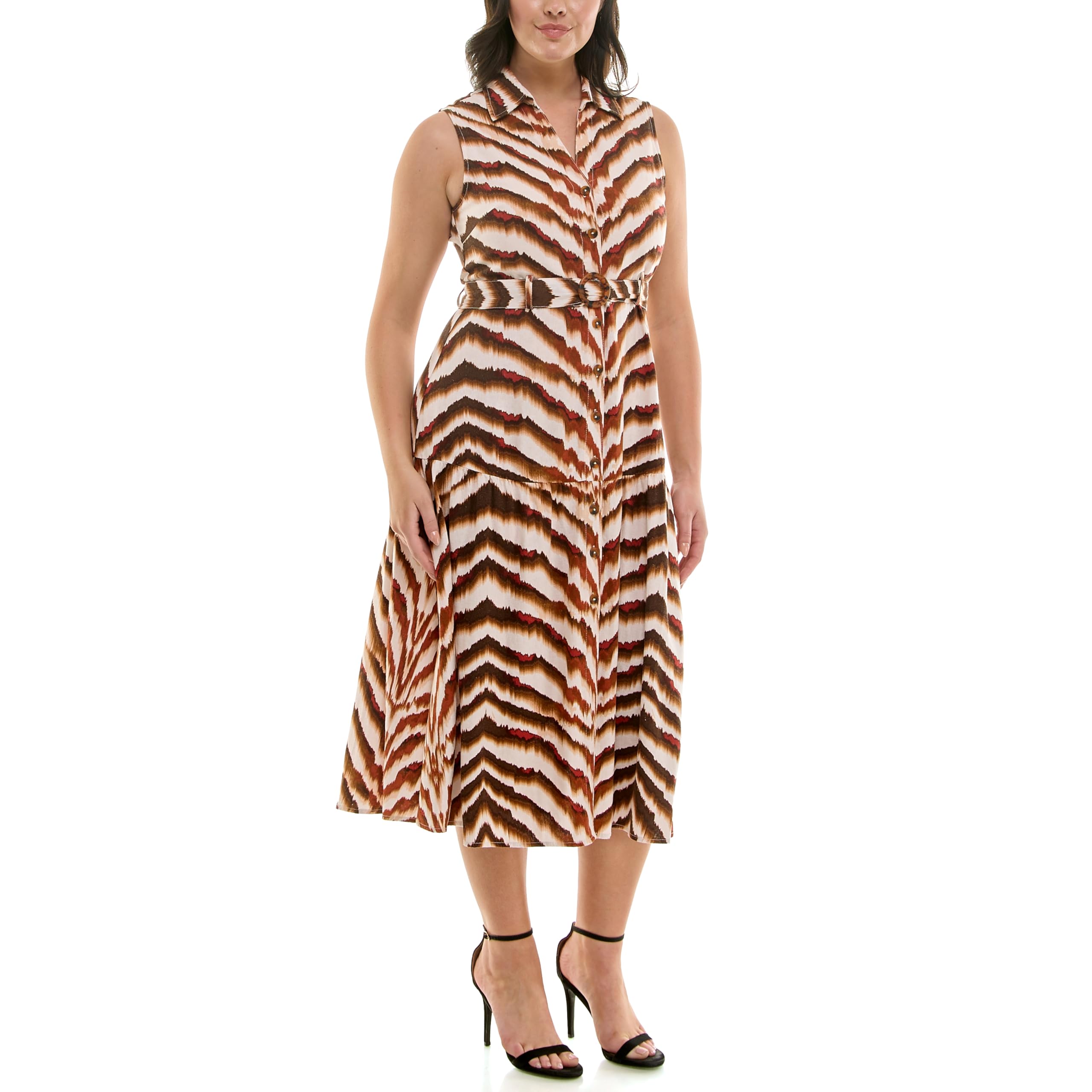 Nicole Miller New York Womens Sleeveless Shirt Collar Belted Tiered Shirt Dress - Image 5