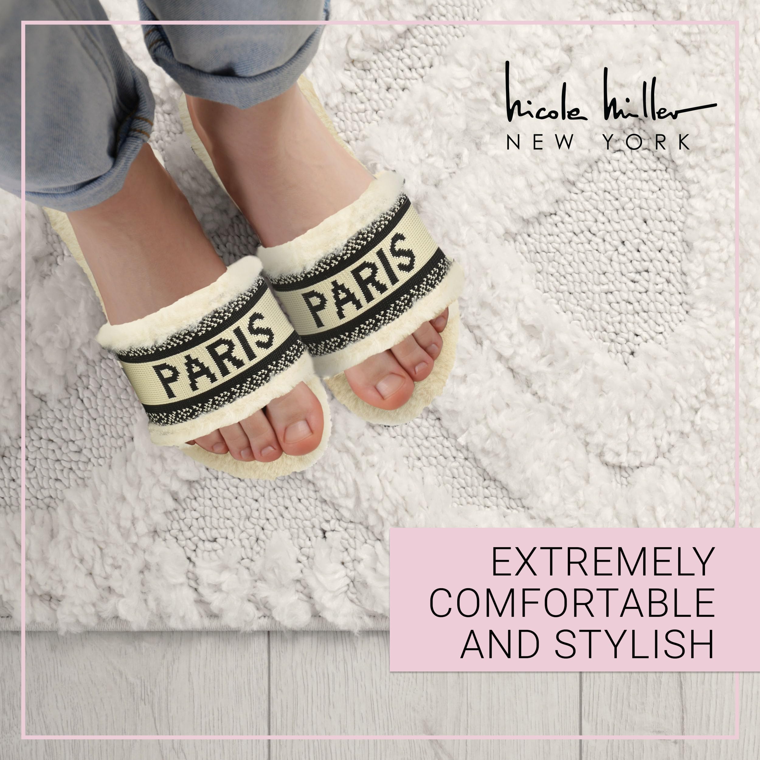 Nicole Miller Paris Flat Slide Slippers for Women, Chic Faux Fur Lined Sandals - Fashionable Women's Slippers Perfect for Indoor & Outdoor Use - Stylish Gifts for Women - Image 3