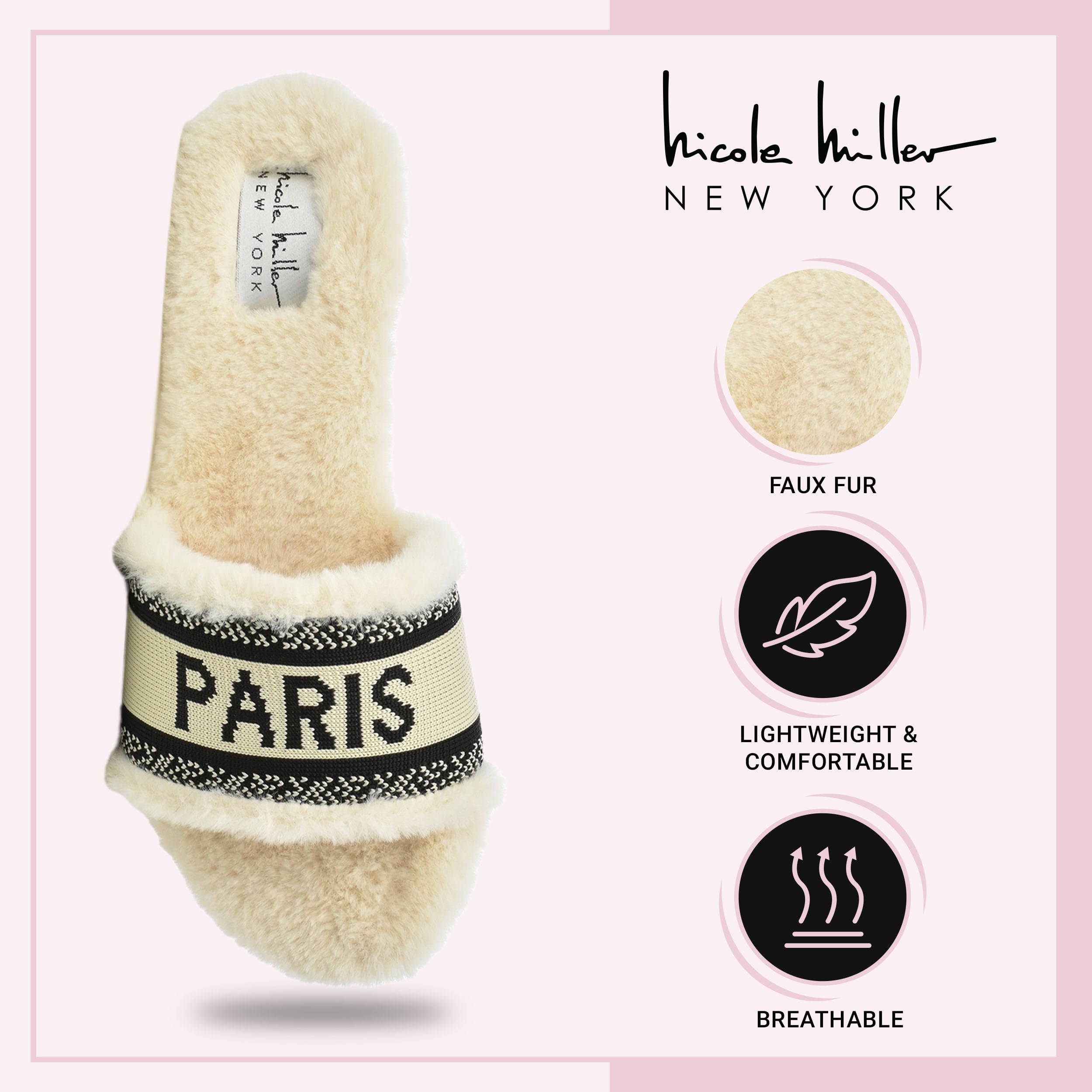 Nicole Miller Paris Flat Slide Slippers for Women, Chic Faux Fur Lined Sandals - Fashionable Women's Slippers Perfect for Indoor & Outdoor Use - Stylish Gifts for Women - Image 5