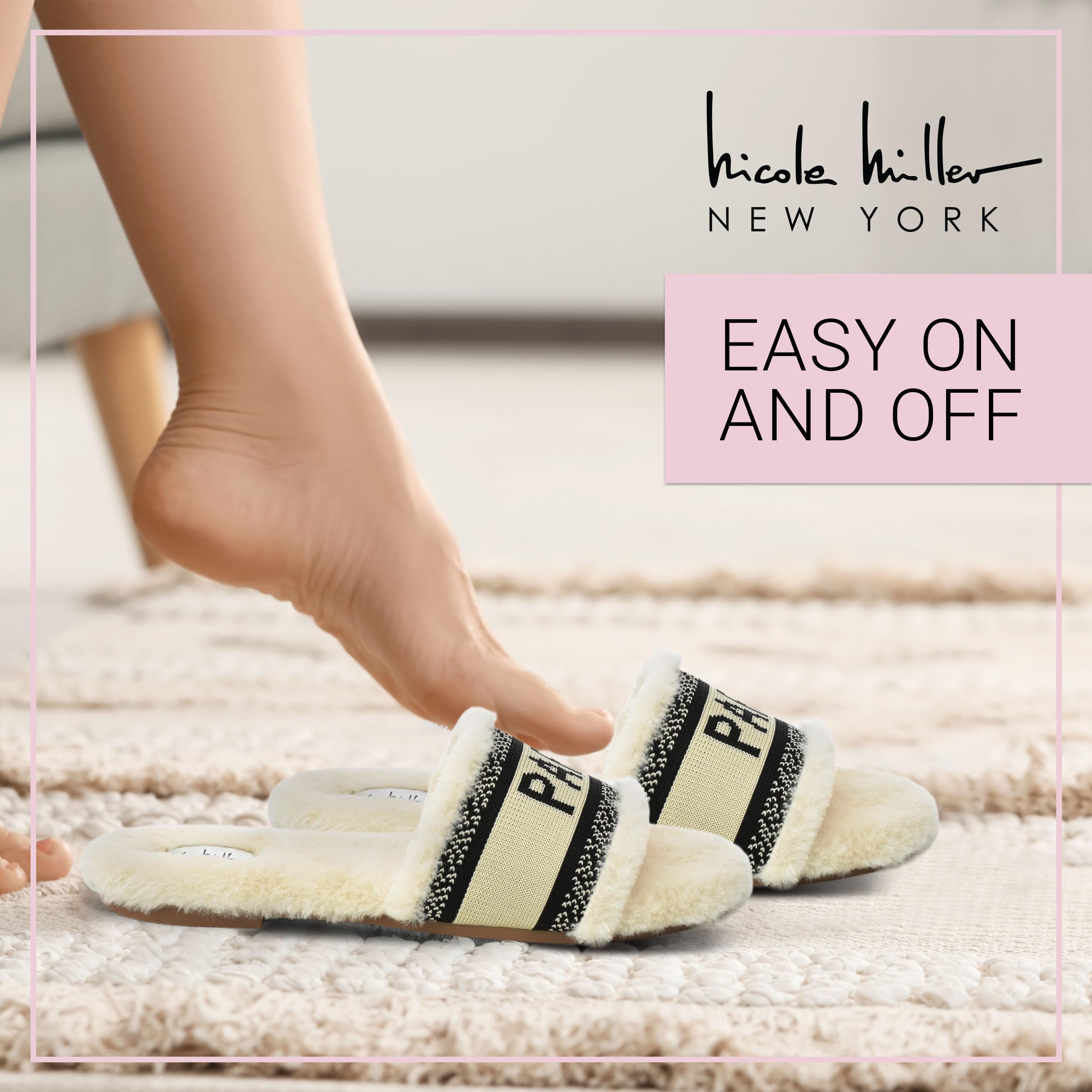 Nicole Miller Paris Flat Slide Slippers for Women, Chic Faux Fur Lined Sandals - Fashionable Women's Slippers Perfect for Indoor & Outdoor Use - Stylish Gifts for Women - Image 6