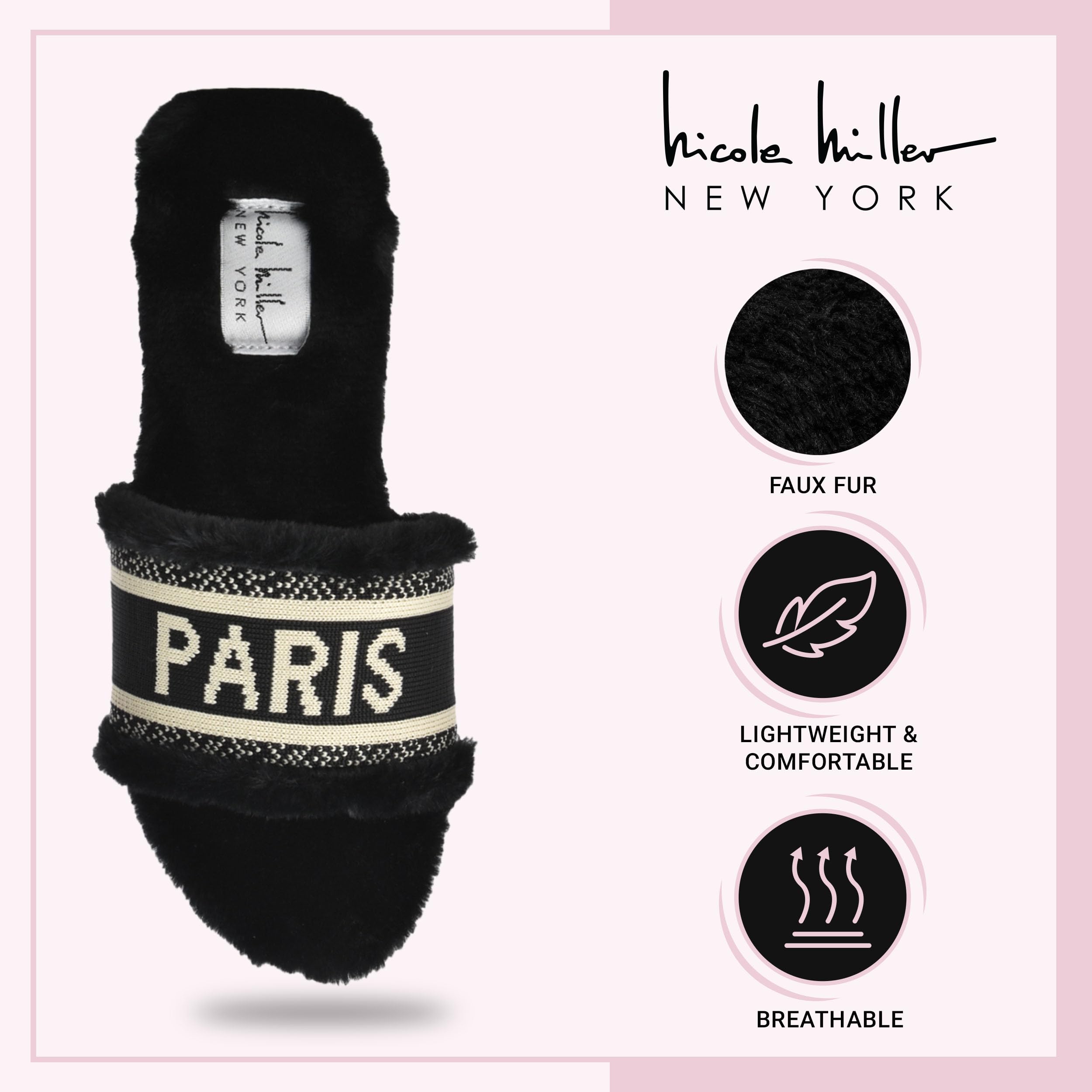 Nicole Miller Paris Flat Slide Slippers for Women, Chic Faux Fur Lined Sandals - Fashionable Women's Slippers Perfect for Indoor & Outdoor Use - Stylish Gifts for Women - Image 5