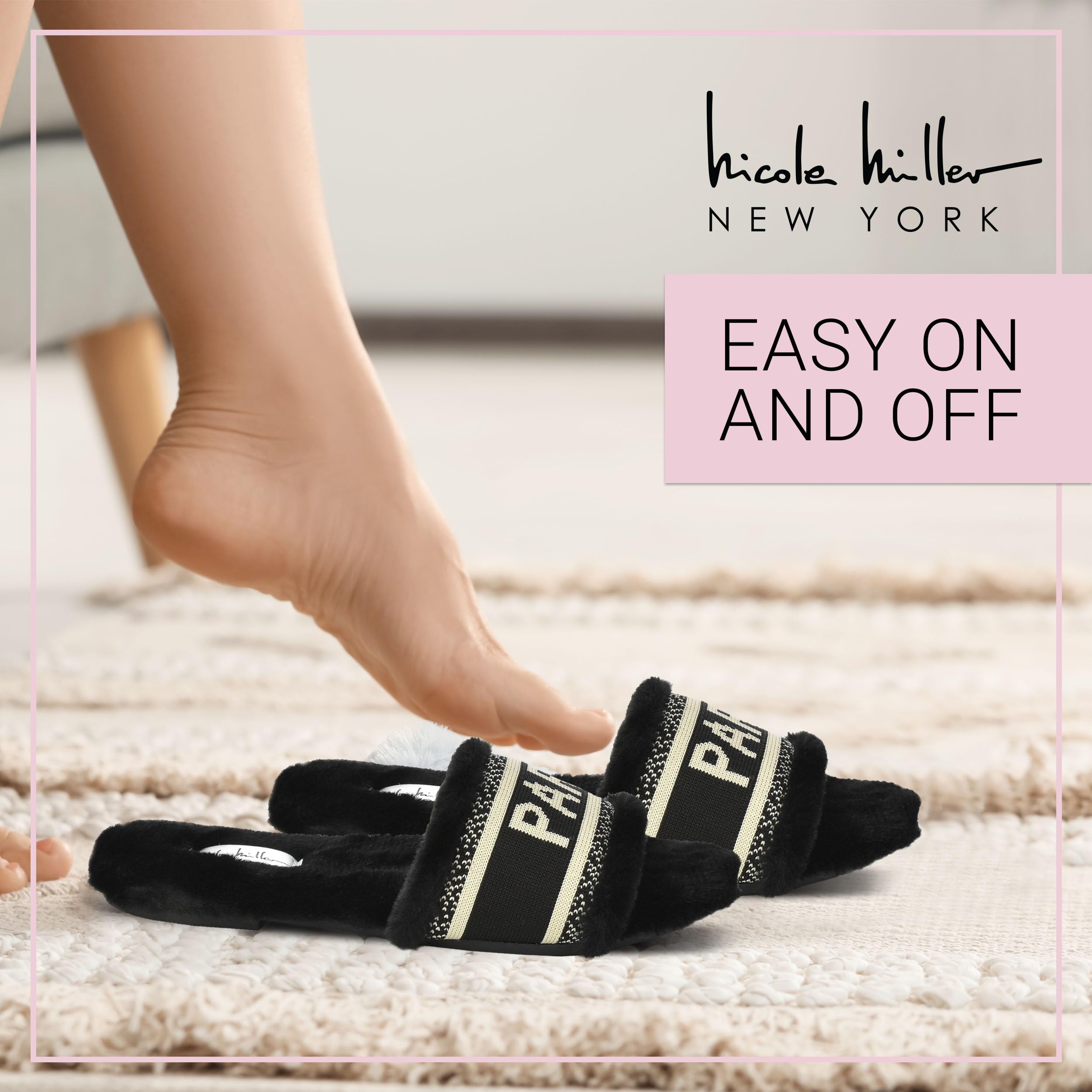 Nicole Miller Paris Flat Slide Slippers for Women, Chic Faux Fur Lined Sandals - Fashionable Women's Slippers Perfect for Indoor & Outdoor Use - Stylish Gifts for Women - Image 6