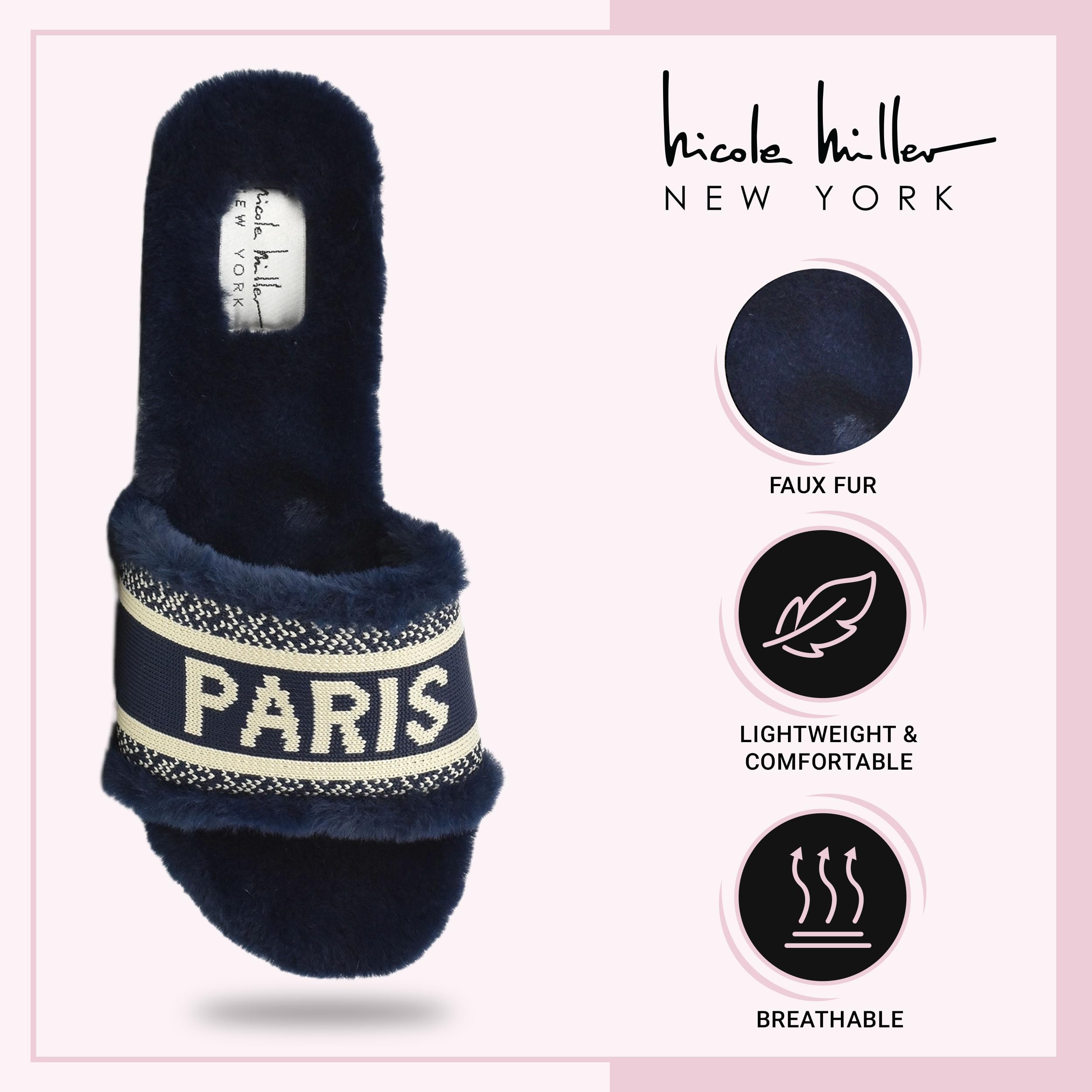 Nicole Miller Paris Flat Slide Slippers for Women, Chic Faux Fur Lined Sandals - Fashionable Women's Slippers Perfect for Indoor & Outdoor Use - Stylish Gifts for Women - Image 5
