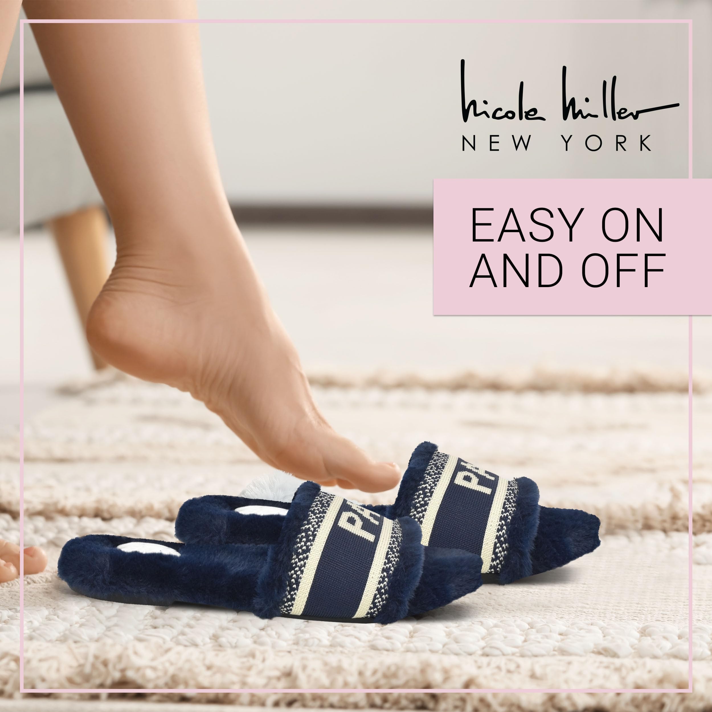 Nicole Miller Paris Flat Slide Slippers for Women, Chic Faux Fur Lined Sandals - Fashionable Women's Slippers Perfect for Indoor & Outdoor Use - Stylish Gifts for Women - Image 6