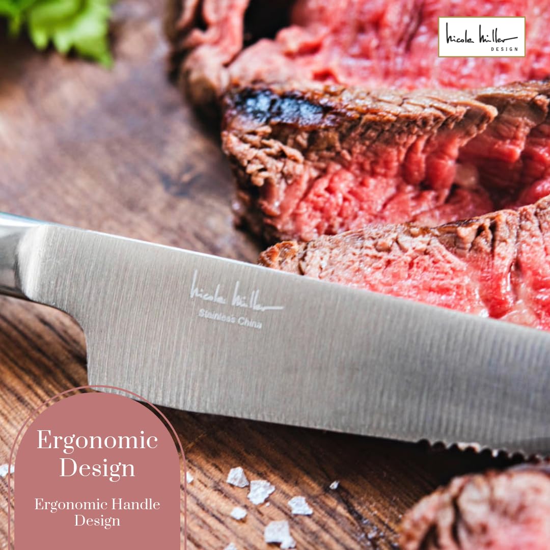 Nicole Miller Steak Knife Set - 8-Piece Stainless Steel Steak Knife Set with Mahogany Storage Case - Image 5