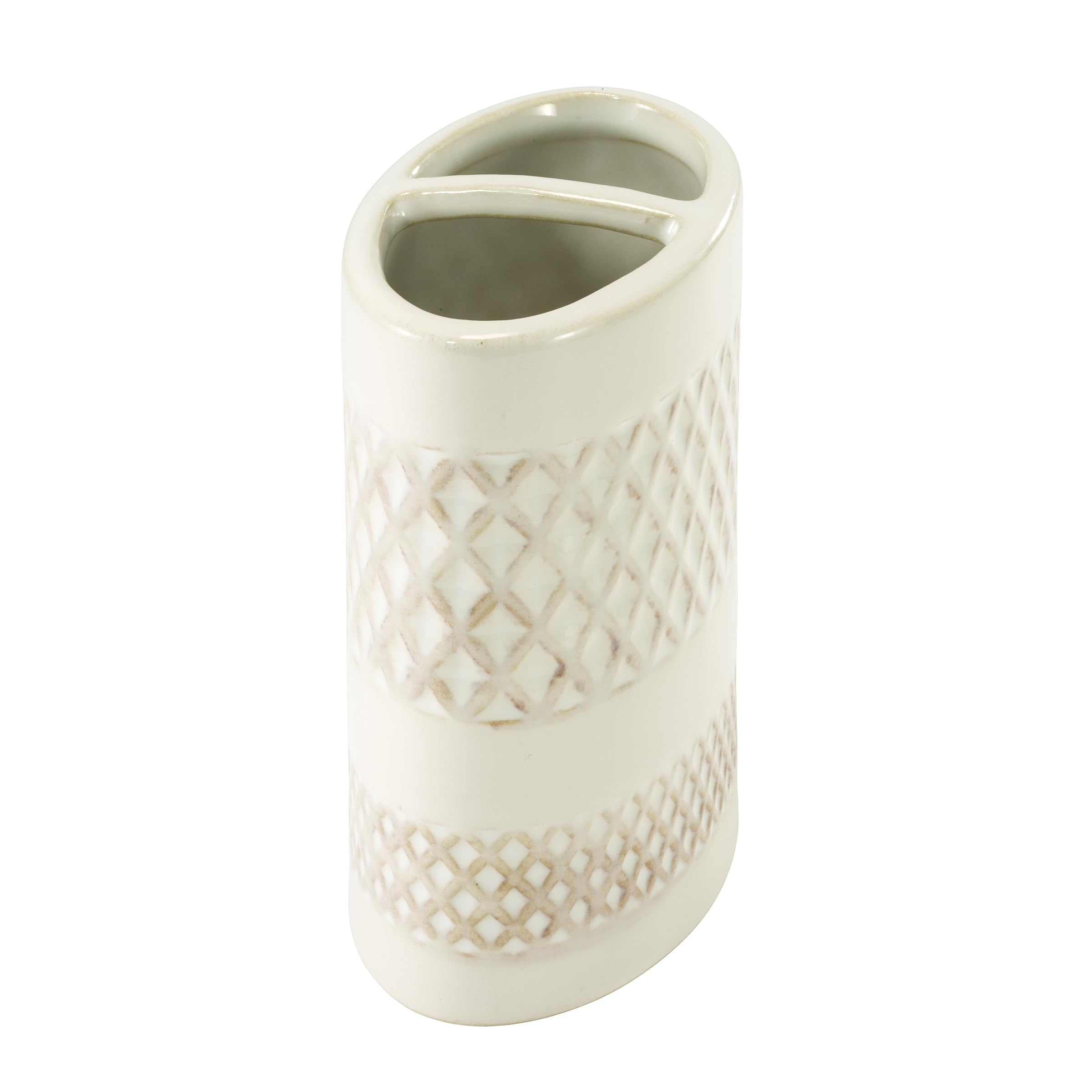 Nicole Miller – Toothbrush Holder, Glossy Embossed Trellis Ceramic with Reactive Glaze Detail, Classic Home Decor – Perfect for Organizing Bathroom Essentials (Lyra) - Image 3