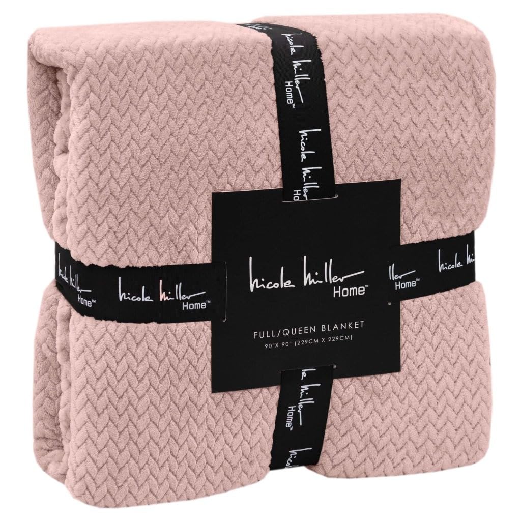 Nicole Miller Ultra-Plush King/Queen Size Throw Blanket – Chevron Herringbone Jacquard Weave, Soft & Textured for Bed or Sofa (Blush Pink, King (U.S. Standard)) - Image 3