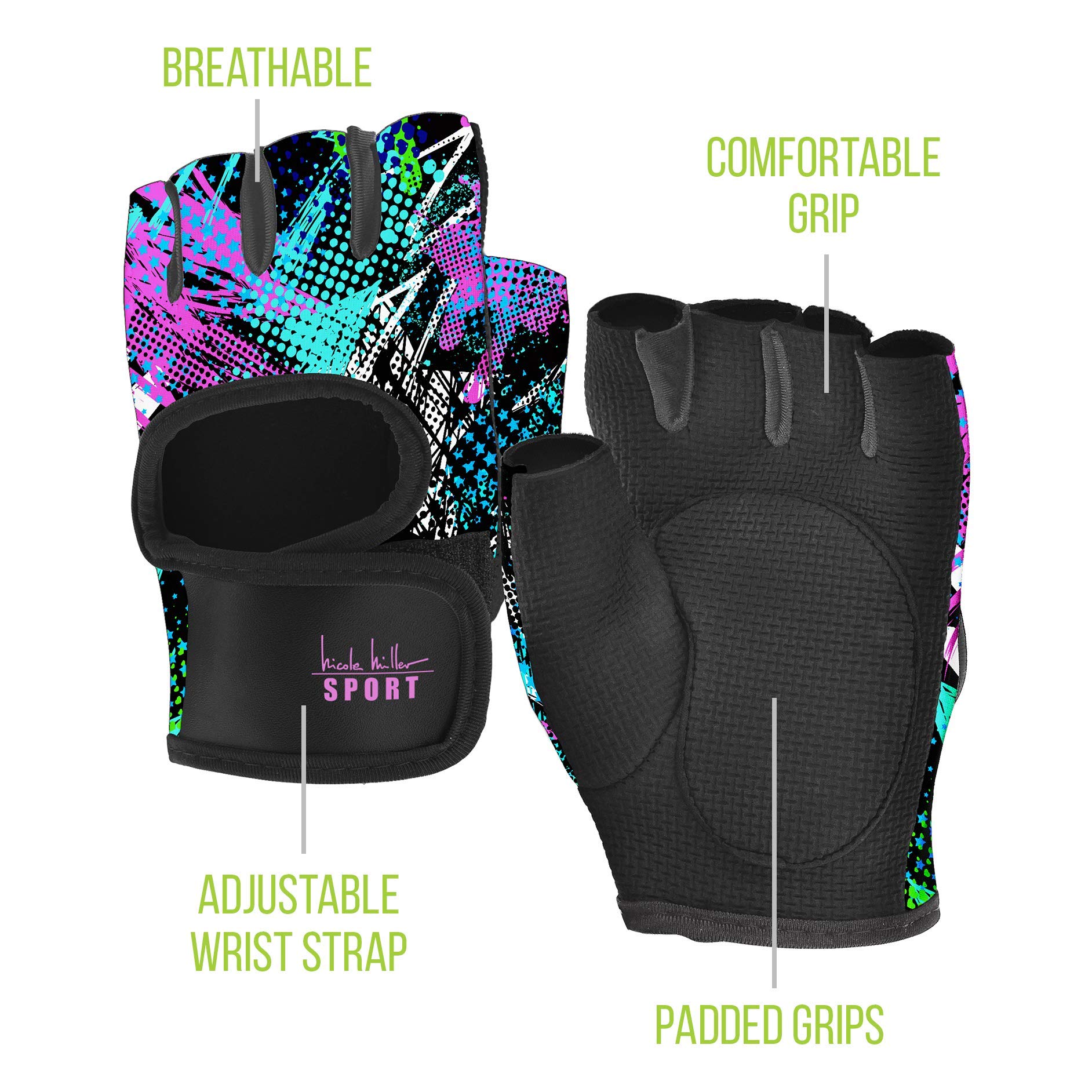 Nicole Miller Weight Lifting Workout Gloves, Wrist Wrap Fitness Exercise Gym Gloves for Men and Women - Image 4