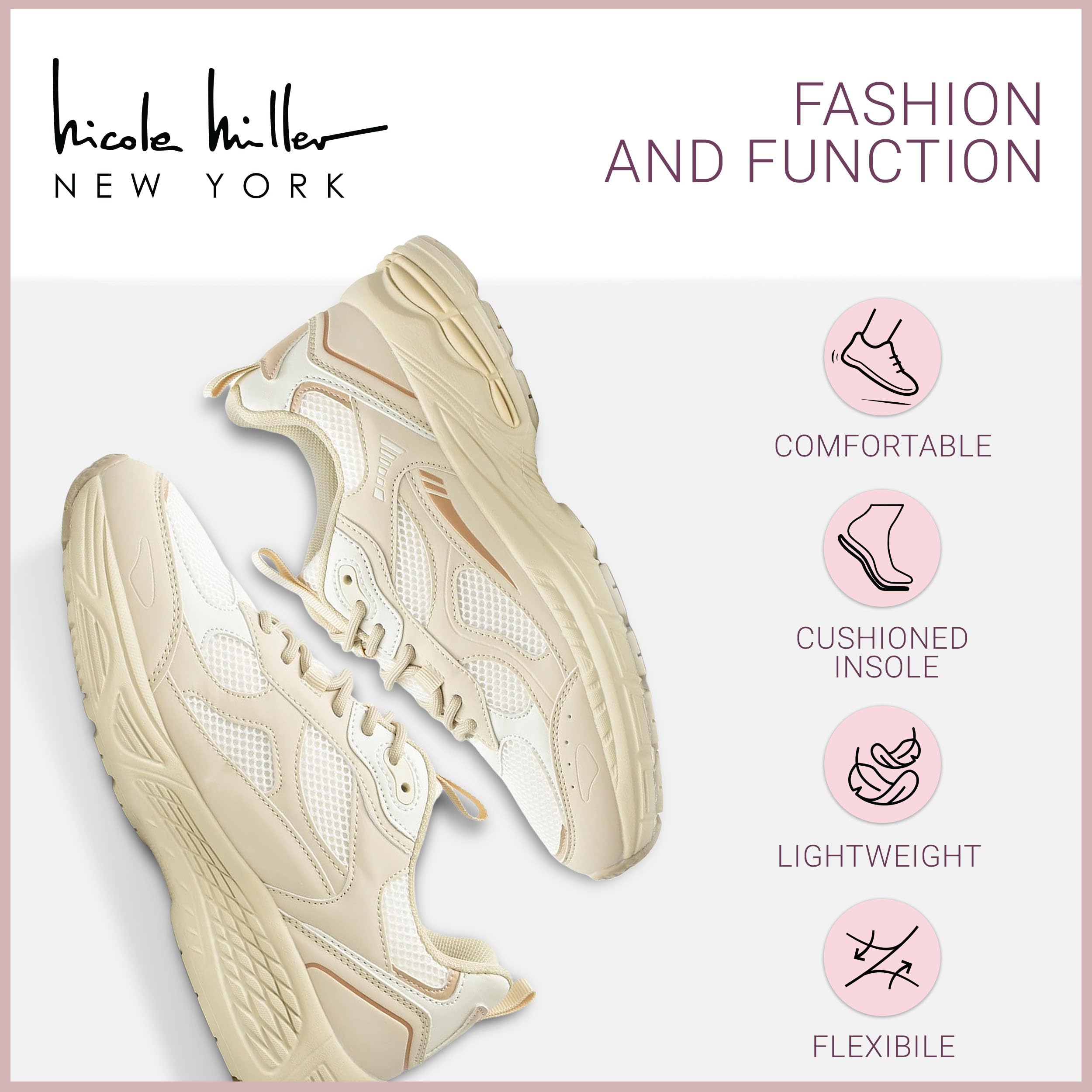 Nicole Miller Women's Sneaker Hawk Comfort Sneakers - Stylish, Supportive, and Versatile Athletic Shoes for Everyday Comfort, Casual Outfits, and Trendy Fashion Women's Lace-Up Comfortable Sneakers - Image 4