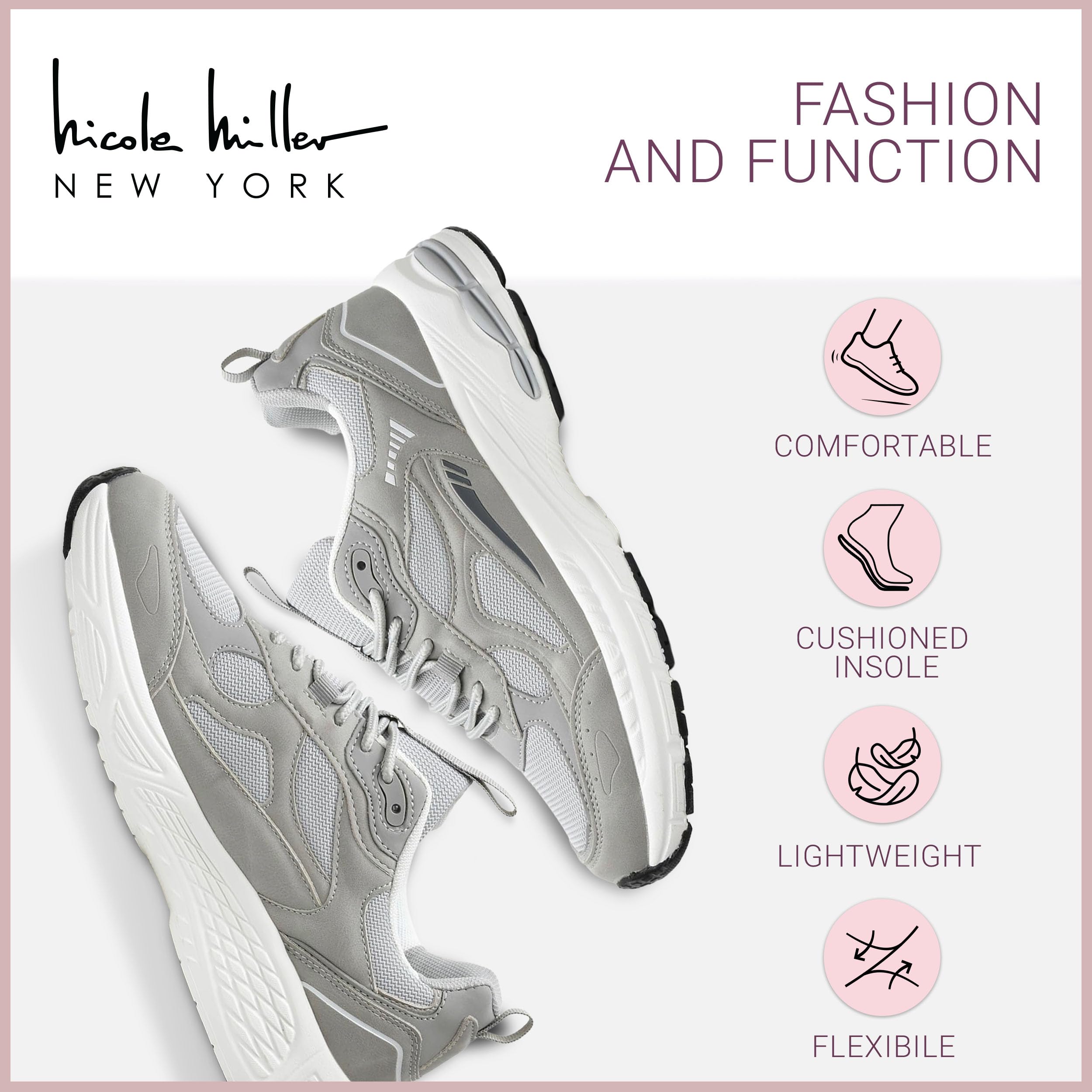 Nicole Miller Women's Sneaker Hawk Comfort Sneakers - Stylish, Supportive, and Versatile Athletic Shoes for Everyday Comfort, Casual Outfits, and Trendy Fashion Women's Lace-Up Comfortable Sneakers - Image 4