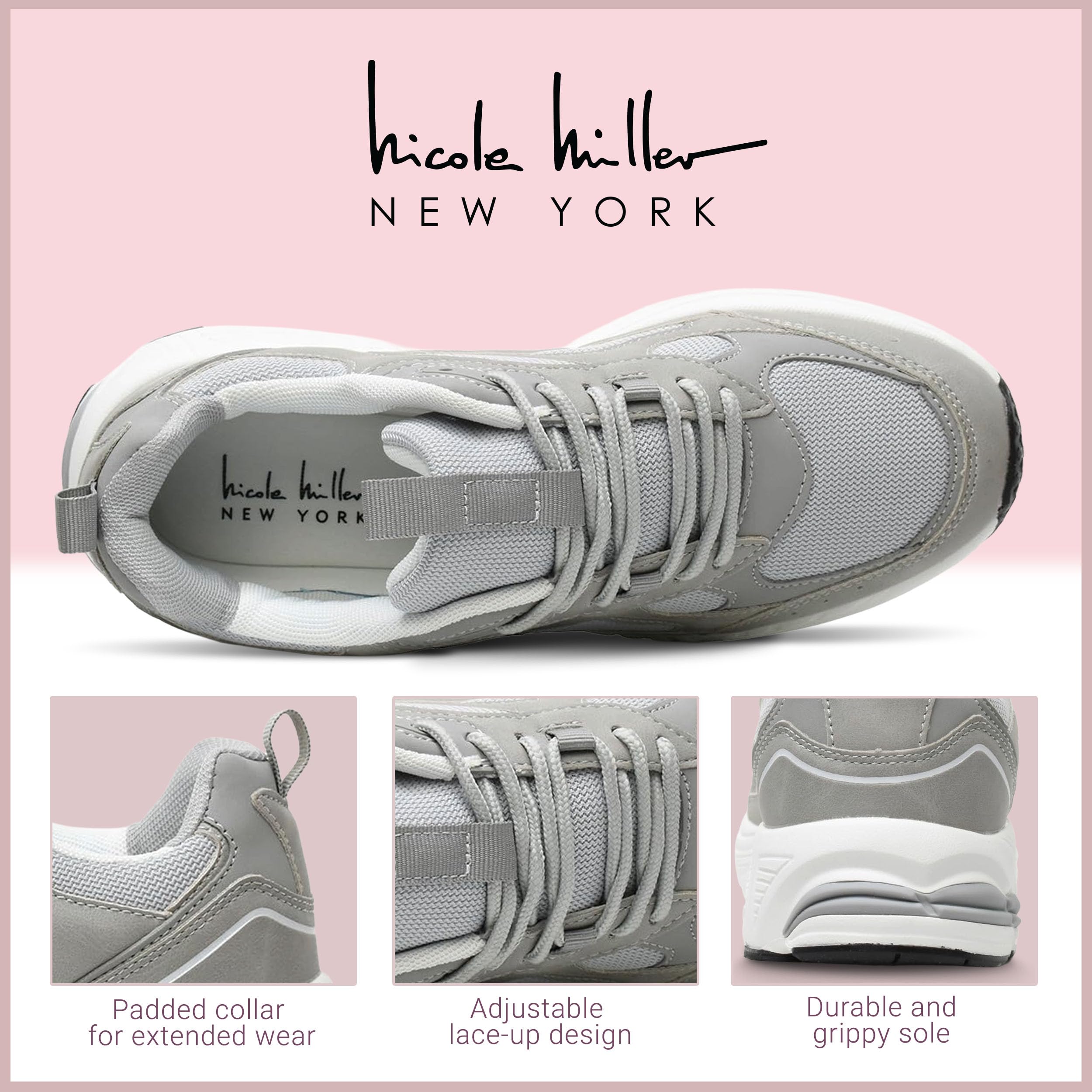 Nicole Miller Women's Sneaker Hawk Comfort Sneakers - Stylish, Supportive, and Versatile Athletic Shoes for Everyday Comfort, Casual Outfits, and Trendy Fashion Women's Lace-Up Comfortable Sneakers - Image 5